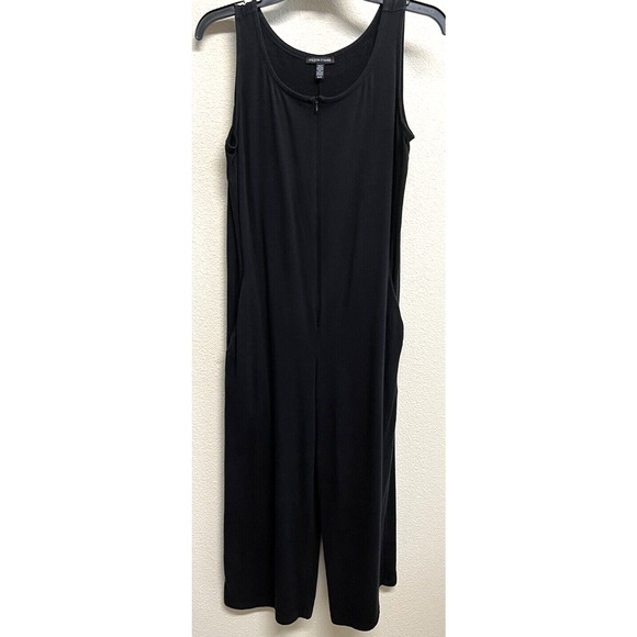 Eileen Fisher Cozy Brushed Terry Hug Wide Leg Crop Jumpsuit Size XS Black - Picture 10 of 11